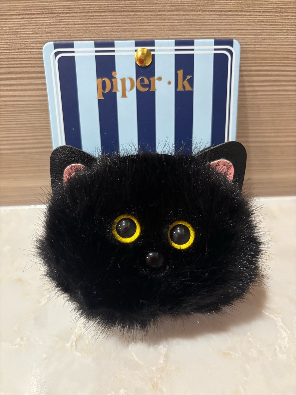 NWT Piper K fluffy black cat face hair claw Clip